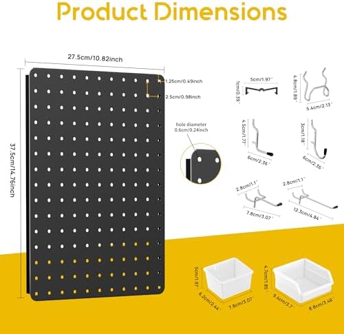 Pegboard Organizer Kit,4 Pack 14.76x10.82 in Metal Panels with 6 Bins,Black - Image 3