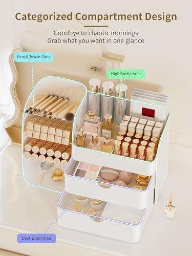 Booklov Small Makeup Organizer for Vanity Countertop, White - Image 3