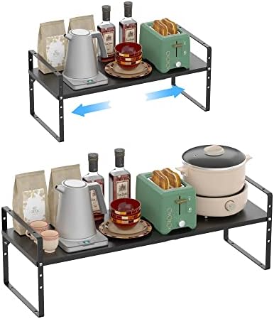 iPEGTOP Expandable Cabinet Storage Shelf Organizer, Heavy Duty Steel Metal Spice Rack Adjustable Height Home Office Garage Pantry Shelf Space Riser for Counter Kitchen Organization, Black, 1 Pack - Image 3
