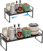 iPEGTOP Expandable Cabinet Storage Shelf Organizer, Heavy Duty Steel Metal Spice Rack Adjustable Height Home Office Garage Pantry Shelf Space Riser for Counter Kitchen Organization, Black, 1 Pack - Image 3