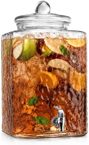 5 GALLON Drink dispenser, Glass Beverage Dispenser With Glass Lid, Large Water Drink Dispensers for Parties With 100% Leak Proof Spigot, Ideal for Lemonade,Juice, Tea, and Party Drinks by MosJos