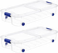 66 Qt Rolling Underbed Storage Bin with Split Lid, Clear Plastic Box, 2pack by Unknown