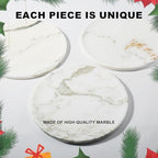 Karibiber Marble Serving Tray, 11.8in Round Vanity Tray for Bathroom Countertop, Calacatta Candle Holder for Coffee Table/Kitchen, Stone Home Decorative Catchall Tray for Perfume - Image 2