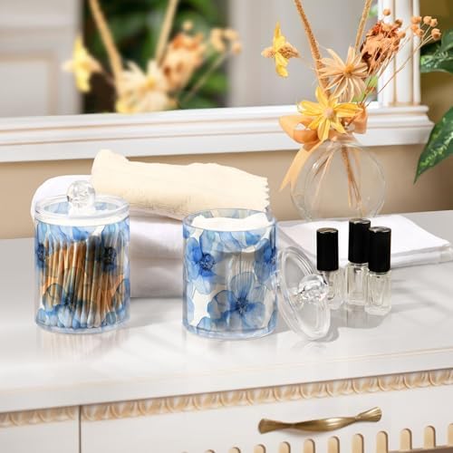 Fustylead 4 Pack Beautiful Blue Poppy Flower Qtip Holder Dispensers for Cotton Swab, Ball, Round Pads, Floss, Plastic Apothecary Jar Set for Bathroom Canister Storage - Image 6