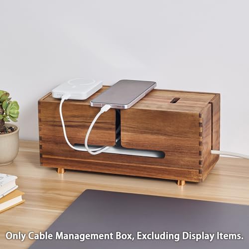 SARUFO Acacia Wood Cable Management Box - Wooden Cord Hider with 4 Metal Feet​, Organizer for Desk & Floor, Power Strip TV Wire Concealer, Under Desk Storage for Office, Home Electrical Cables - Image 5