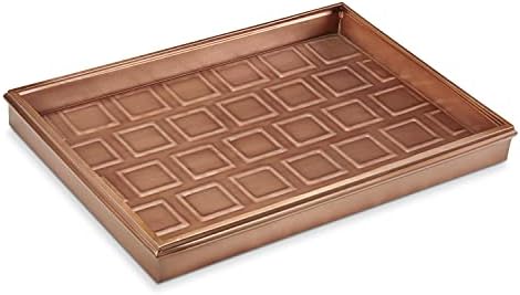 Good Directions 20″ x 14″ Decorative Squares Design Metal Boot Tray – Galvanized Steel with Copper Finish, Multi-Purpose Shoe, Plant & Pet Bowl Tray by GoodDirections