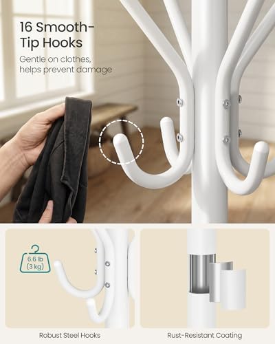 SONGMICS Coat Rack Freestanding, Steel Stand with 16 Hooks and 4 Legs - Image 4