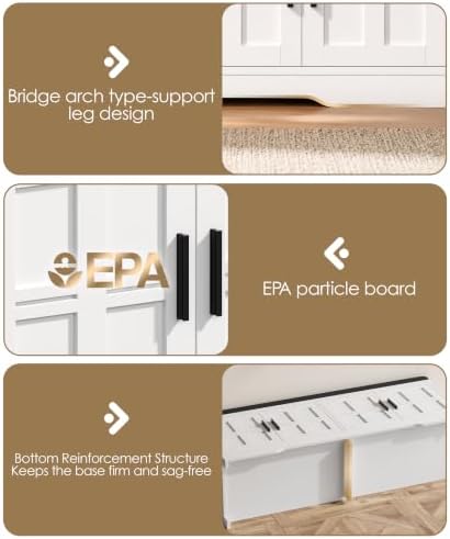 Akxomel 47.2" Shoe Storage Bench 4 Doors Wooden Entryway Bench White - Image 7