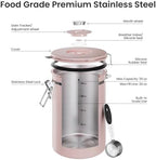Veken Coffee Canister,39OZ, 2.2lbs,Large Airtight Stainless Steel Container - Image 4
