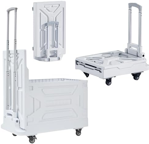 VECELO Foldable Shopping Cart with Wheels, Collapsible Rolling Crate for Groceries, Folding Storage Box with Handle, Three Modes of Use, Ideal for Teacher, Trip, Outdoors, Etc., 23GAL, White by VECELO