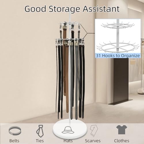 66.1 Inch Tie Rack Belt Display Shelf, Floor Standing Belt Hanger 2 Tier Retail Scarf Stand Jewelry Necklaces Organizer Shawls Purse Shelf for Clothing Store Home (White) - Image 3