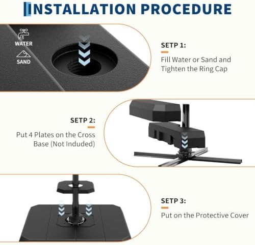 Garvee 4-Piece Patio Umbrella Stand for 10-15FT Cantilever Umbrella, 330lb Capacity Outdoor Umbrella Base, Filled with Water or Sand, Heavy Duty Market Umbrella Holder for Patio, Deck, Poolside - Image 7