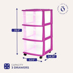 HOMZ Drawer Tower, 3-Tier Storage Cart with Removable Wheels, Purple Frame - Image 3