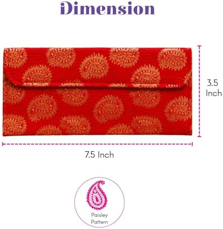 LoveNspire Brocade Fabric Money Envelopes (7.5 x 3.5 Inch) Decorative Paisley Pattern Shagun Lifafa for Indian Wedding, Birthday | Cash Gift Holder & Home Savings Organizer Assorted/Pack of 20 - Image 4