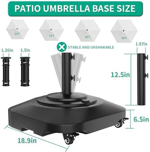 QZER Umbrella Base with Wheels, Umbrella Stand Heavy Duty 100lb Windproof - Image 3