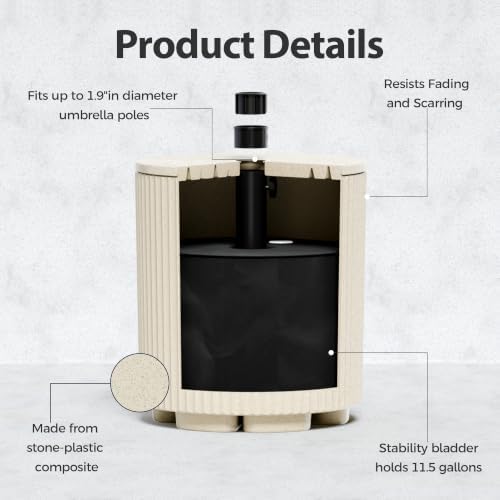 Umbrella Side Table, Umbrella Table with 1.9 Inch Hole, Heavy Duty Umbrella Stand Outdoor Base, Patio Fluted Umbrella Base, Pool Table Umbrella Holder for Deck, Poolside, Garden, Beige - Image 4