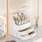 Makeup Organizer Countertop Vanity with Transparent Lid Drawers Waterproof Dustproof Cosmetic Skincare Bathroom Storage Gift for Women Teens Girls (White) - Image 3