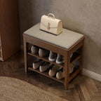 Solid Wood Shoe Bench with Storage, 2-Tier Shoe Storage Bench with Cushion by YQJJGL