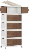 430QT Stackable Storage Bins With Lids, Collapsible Plastic Storage Bins with Wheels and Doors, Foldable Plastic Cabinets for Bedroom Dorm Garage by Unknown