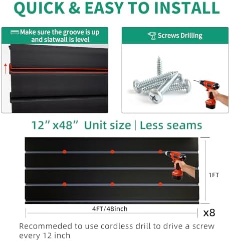 FRAYSCENT Slat Wall Paneling Garage Slat Wall Storage Systems Slatwall Panels Power Tool Organizer Wall Mount, PVC Garage Storage & Organization Products Slate Board (Black, 4ft x 8ft) - Image 6