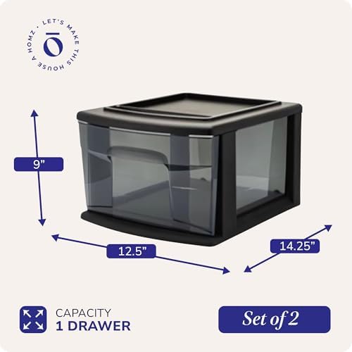 HOMZ 1 Drawer Storage Cart, Medium Plastic Container, Black Frame, 2 Pack - Image 3