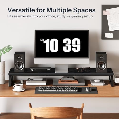 HOOBRO Dual Monitor Stand Riser, 39 Inch Large Computer Monitor Stand for 2 Monitors, Computer Monitor Riser, Desk Shelf Organizer for Office Desk, Accessories, Black BB121CJ01 - Image 6