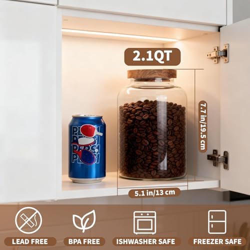 77L 2 PCS Large Glass Food Storage Jars with Airtight Lids, 4.2 Qt Wide Mouth Glass Canister Set for Pantry, Rice, Flour, Sugar, Cereal & Coffee - Image 2