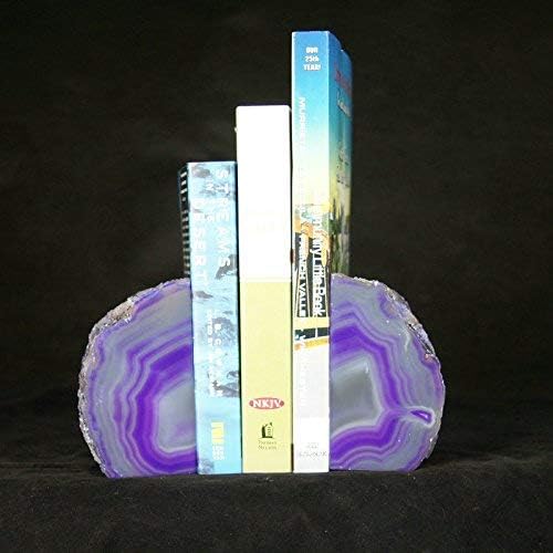 JIC Gem Dyed Purple Agate Geode Bookends Crystal Book Hold for Shelves - Image 7
