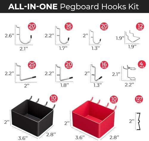 INCLY 312PCS Peg Board Organizer Accessories Kit for Organizing Tools - Image 5