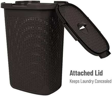 Mind Reader Slim Laundry Hamper with Lid, 60L Tall Clothes Basket, Narrow Tapered Design for Bathrooms, Closets and Laundry Rooms, Plastic, 2 Pack, Brown - Image 5