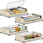 Beborxue Under Bed Storage with Wheels, 4-Pack Under Bed Storage Containers with Clear Lids, XXL 60L Under Bed Shoe Storage Organizer, Rolling Underbed Storage for Clothes, Shoes, Blankets (Beige) by Beborxue-Life