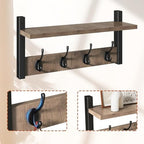 YMYNY Coat Rack Wall Mount with Shelf and Hooks, Silver Gray UHWS001Y-2 - Image 6