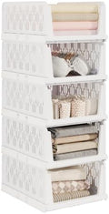 UDEAR 5 Pack Stackable Closet Storage Baskets, Foldable,White by UDEAR