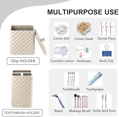 Bathroom Accessories Set Resin 6PCS, Square Toothbrush Holders Set Complete with Soap Dispenser, Vanity Tray, Tumbler, Cups and Cotton Swab Jars (Beige Diamond, Resin Bath 6 PCS) - Image 3