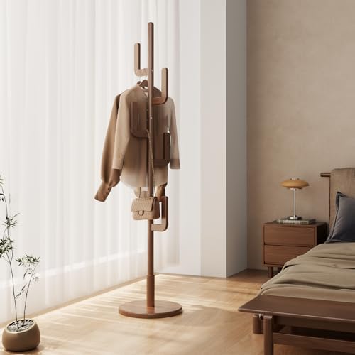 Muwuele Solid Wood Cactus Coat Rack, Freestanding Coat Rack With 6 L-Shaped Hooks and 3 Adjustable Sizes, Coat Tree for Bedroom, Entryway, Livingroom, Coat Hanger Stand for Coats, Handbags (Walnut) - Image 2