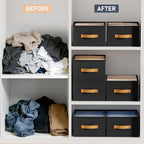 DIMJ Wardrobe Clothes Organizer - 4/5/7 Grids Foldable Closet Drawer Organizer Dividers for Jeans, Pants, Sweater, T Shirt, Storage Bins with Handles for Shelf - Image 2