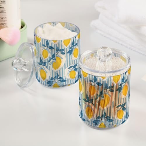 4Pack Hand-drawn Lemons Print Apothecary Jars with Lid, 10 Oz Clear Plastic Apothecary Jar Set Qtip Holder Storage Containers for Cotton Ball Swabs Bathroom Vanity - Image 5