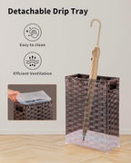 Rattan Umbrella Stand, Umbrella Holder for Entryway, Hand Woven Umbrella Rack Organizer Freestanding, with a Detachable Drip Tray, 4 Hooks, 11.8" L x 5.5" W x 16.5" H - Image 4