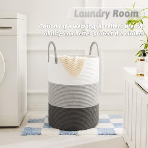 Artfeel Laundry Basket,Woven Cotton Rope Laundry Hamper,100L for Decorative Storage of Dirty Clothes,Toys and Blankets in Bathroom,Bedroom and Living Room - Image 2