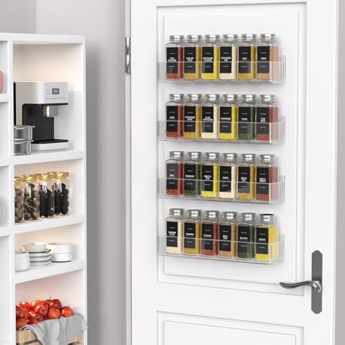 PMMASTO 2-Pack Clear Acrylic Self-Adhesive Spice Racks with 12 Empty Jars - Image 4