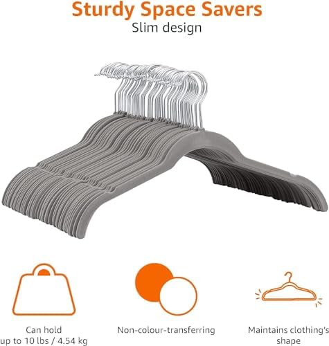 Amazon Basics Space Saving Slim Velvet Non-Slip Clothes Hangers for Closet Organization, Gray/Silver (Pack of 150) - Image 4