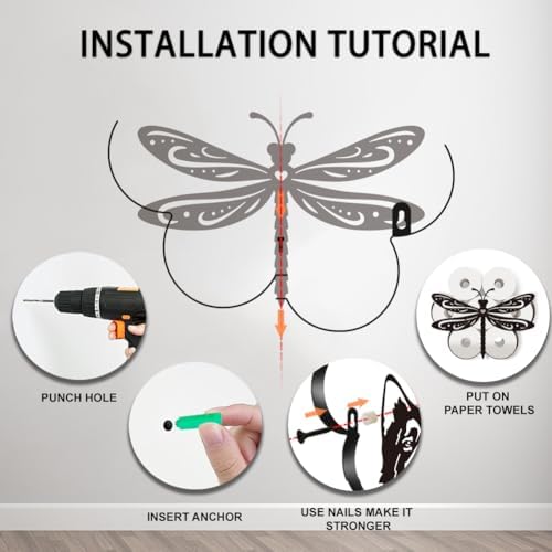WADORN Funny Dragonfly Metal Toilet Paper Holder, Black Dragonfly Decorative Metal Toilet Paper Storage for Extra 8 Rolls Funny Freestanding Insect Wall Mounted Organizer for Restroom Bathroom Home - Image 5