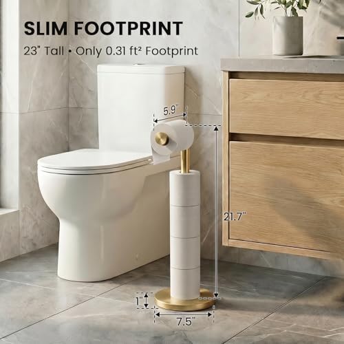 Cesun Free Standing Toilet Paper Holder Stand with Weighted Base, Gold - Image 2
