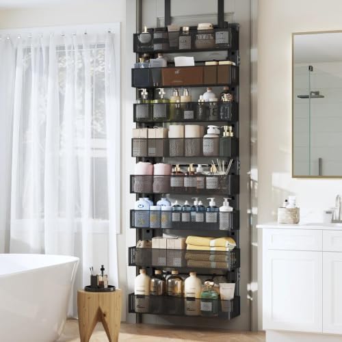Over The Door Organizer, 8-Tier Heavy-Duty Metal Mesh Rack, Adjustable Large Baskets, 2-in-1 Hanging or Wall Mount Spice Rack, Behind The Door Organizer for Bedroom Closet Bathroom Pantry Kitchen - Image 6