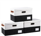 PRANDOM Foldable Storage Bins with Lids [3-Pack] Fabric Collapsible Storage Boxes Baskets Cubes Containers with Handles for Closet Living Room Bedroom (Black & White 14.9x9.8x9.8'') by Prandom