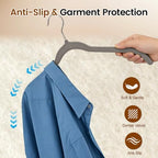 Velvet Shirt Hangers 50 Pack, No Shoulder Bumps for Clothes (Grey) - Image 5