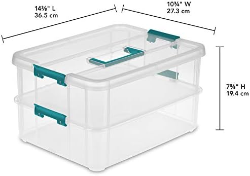 Sterilite 1427CLR Stack & Carry - 2 Layer Box, Clear Lid & Blue Handle, See-through layers - Image 2