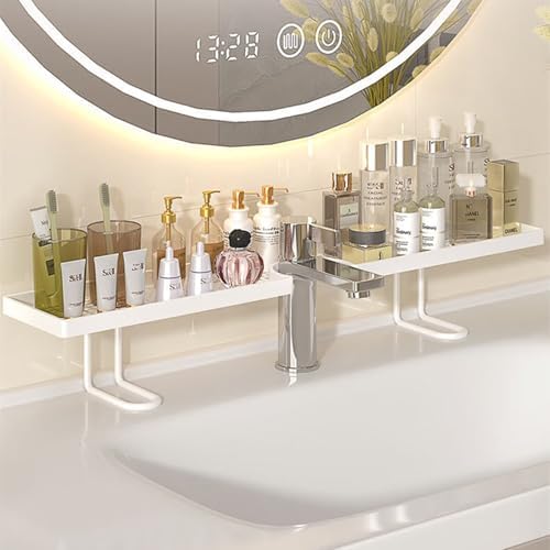 Sink Organizer Rack,No-Drill Freestanding Carbon Steel Faucet Storage Shelf, Washbasin Shelf, Tool-Free Organizer, Space-Saving Bathroom Countertop Organizer, Easy Drainage New (White Large) by Unknown