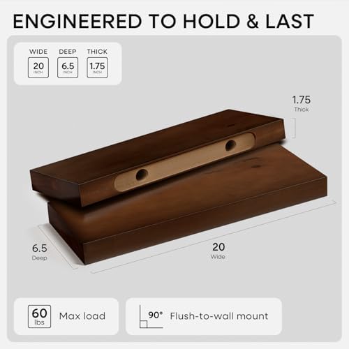 Homeforia 20 Inch Floating Shelves, High-End Solid Pine Wood, Set of 2 - Image 2