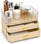 Makeup Organizer with Stackable Drawers, Bathroom Countertop Vanity Organizers and Storage, Ideal for Desk and Dresser, Great for Cosmetics, skin Care, Lipsticks, Nail Care -Cream White by DecorcodeDecoryourhome